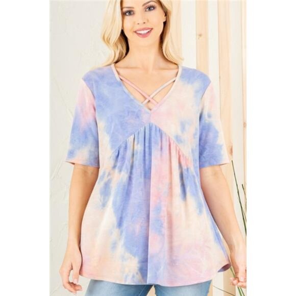 nwt Heimish Full Size Crisscross Tie Dye Babydoll Top Plus Size - Picture 1 of 10